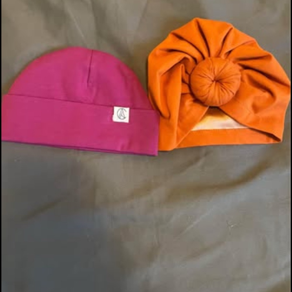 2 Size Small (Newborn) Aarin & Co Satin Lined Jersey Beanie & Turban hats